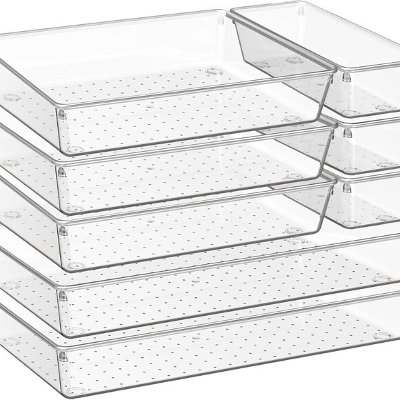 8 Pack Drawer Organizer for Kitchen Gadgets, Large Clear Plastic Drawer Divider - Picture 1 of 7